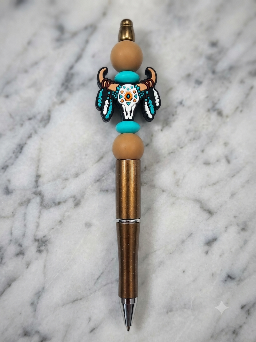 Southwestern Bison Skull Beaded Pen