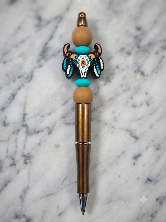 Southwestern Bison Skull Beaded Pen
